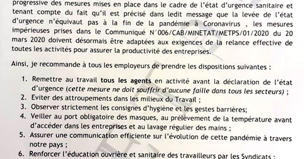 Communiqué Officiel Du Ministère De L’emploi, Travail Et Prévoyance ...